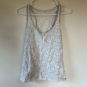 Women’s Abercrombie & Fitch Lace Tank Top White and Gray Size Medium Racer Back